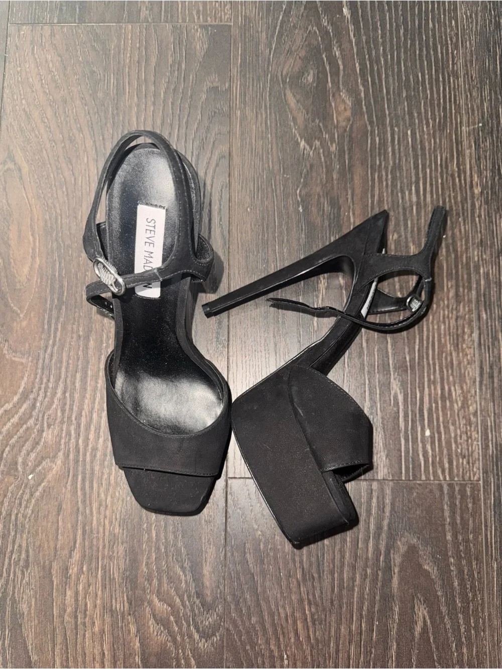Steve Madden Black Platform Stiletto Sandals with Ankle Strap